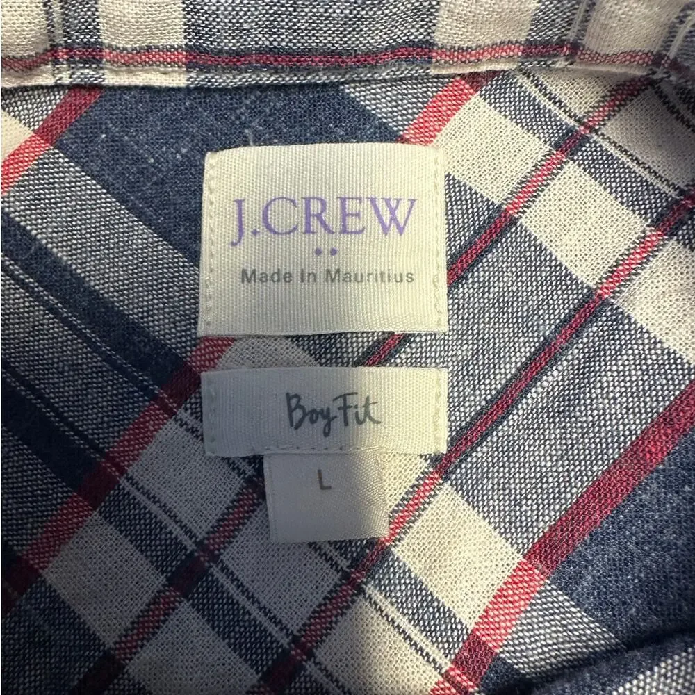 J. Crew Flannel Boy Fit Half Button Long Sleeve Shirt Size L - Picture 4 of 8